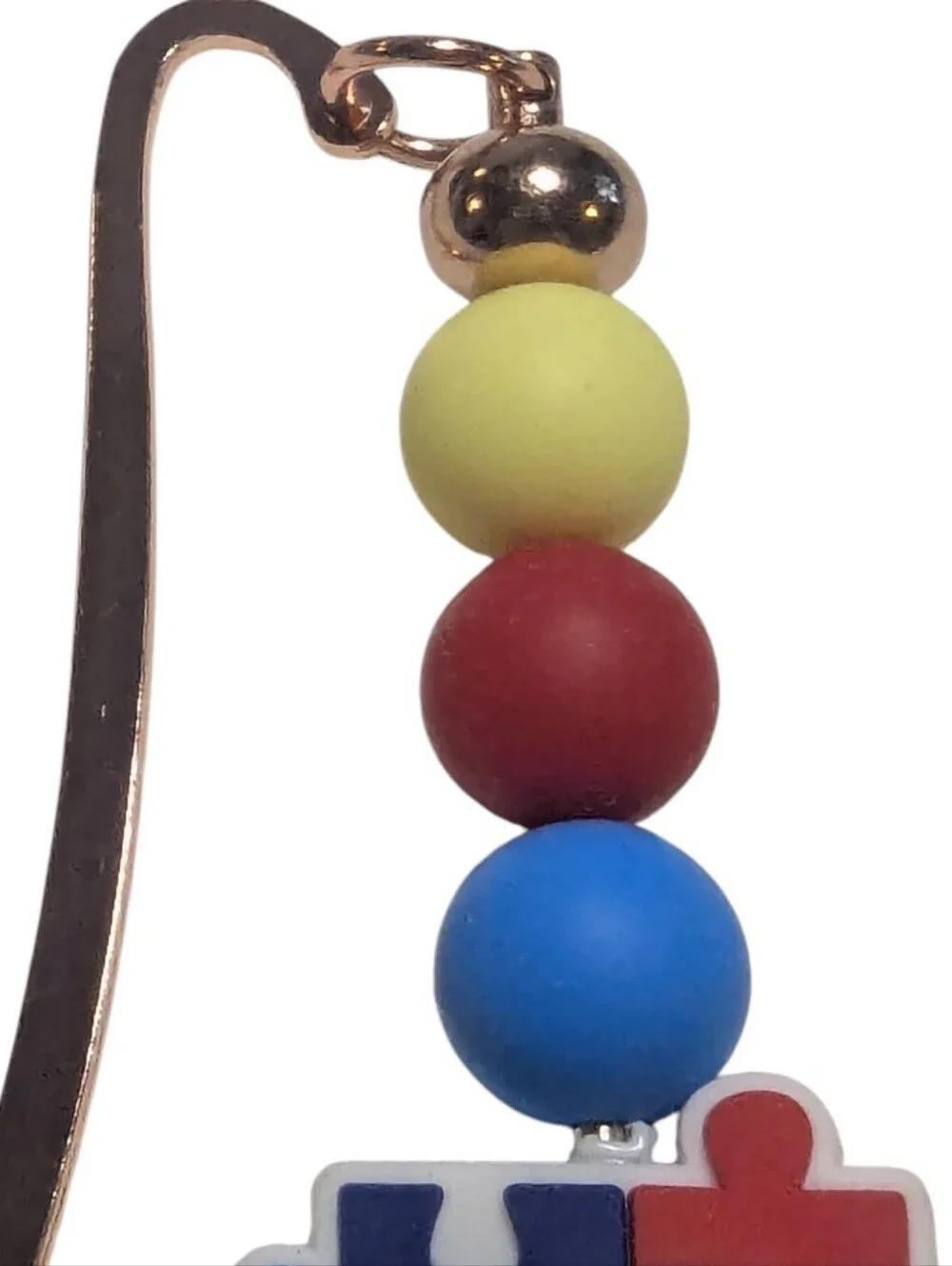Handcrafted Puzzle Piece Beaded Bookmark Autism Awareness Red Multi Color